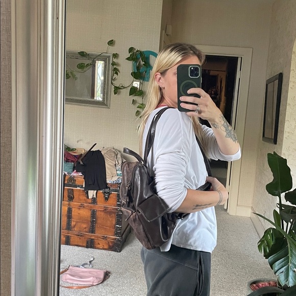 Vintage Genuine Leather 90s Y2K Brown Backpack - Picture 2 of 16